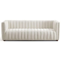 April - Mid-Century Modern Luxury Tight Back Boucle Couch - Ivory / Light Beige / White