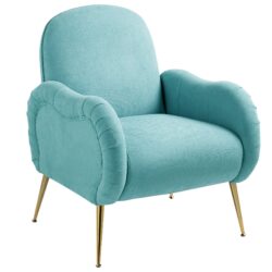 Modern Accent Chair With Metal Legs, Snowflake Fabric Armchair - Cyan