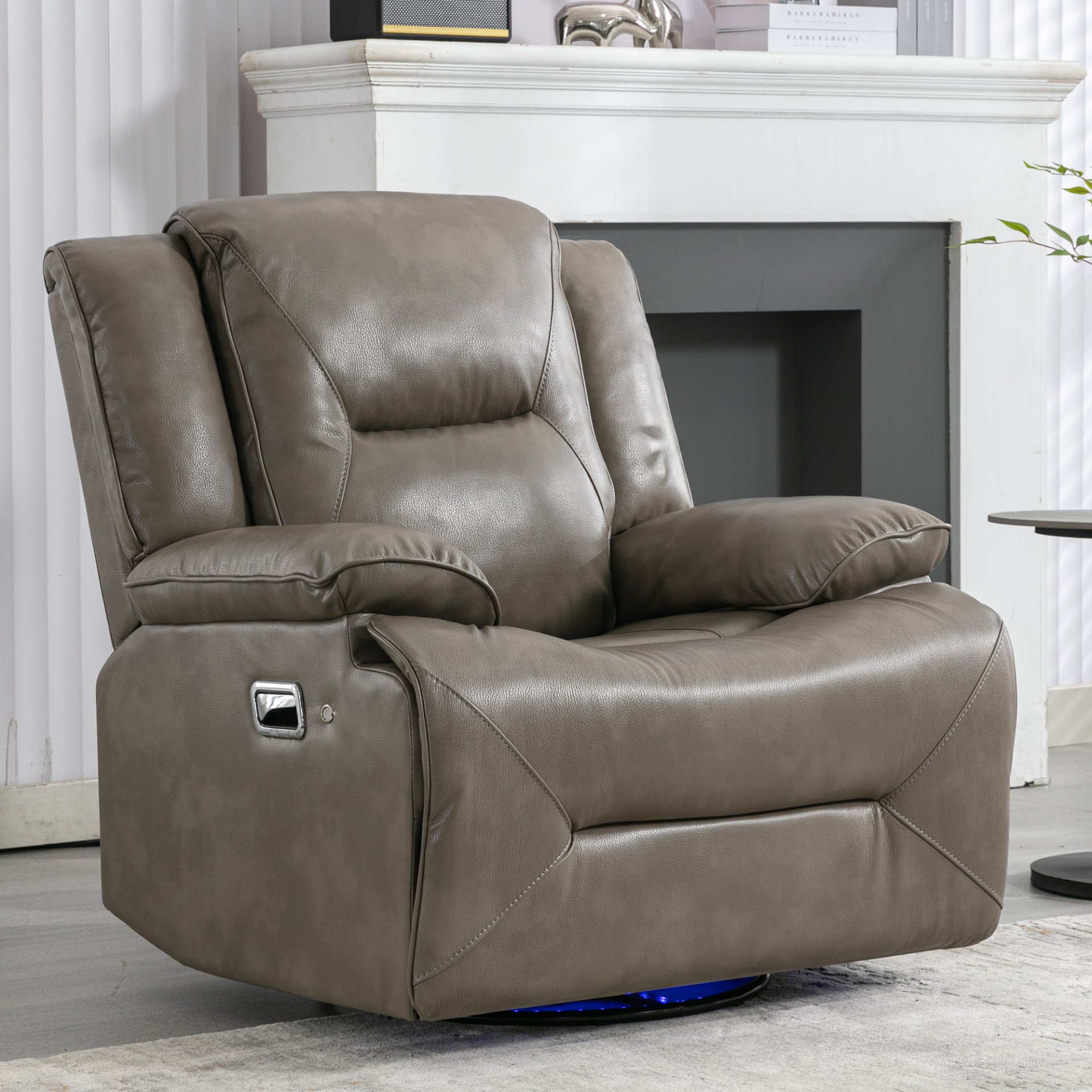 360° Swivel And Rocking Home Theater Recliner Manual Recliner Chair With A Led Light Strip For Living Room - Gray - Image 6