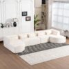 Upholstered Sofa Free Combined Sofa Couch With 2 Chaise Lounge And 5 Back Pillows For Living Room - Beige - Image 17