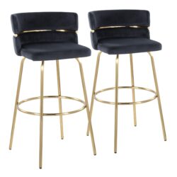 Cinch - Glam / Art Deco Fixed Height Barstool With Swivel With Round Footrest (Set of 2) - Gold / Black