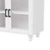 Farmhouse TV Stand With Solid Wood Gourd Shaped Legs For TVs Up To 70", Entertainment Center With Bookshelves & Tempered Glass Doors, Media Console With Adjustable Shelves, Living Room - White / Natural - Image 20