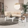 Modern Tempered Glass Tea Table, End Square Table For Living Room (Set of 2) - Transparent / White - Image 14