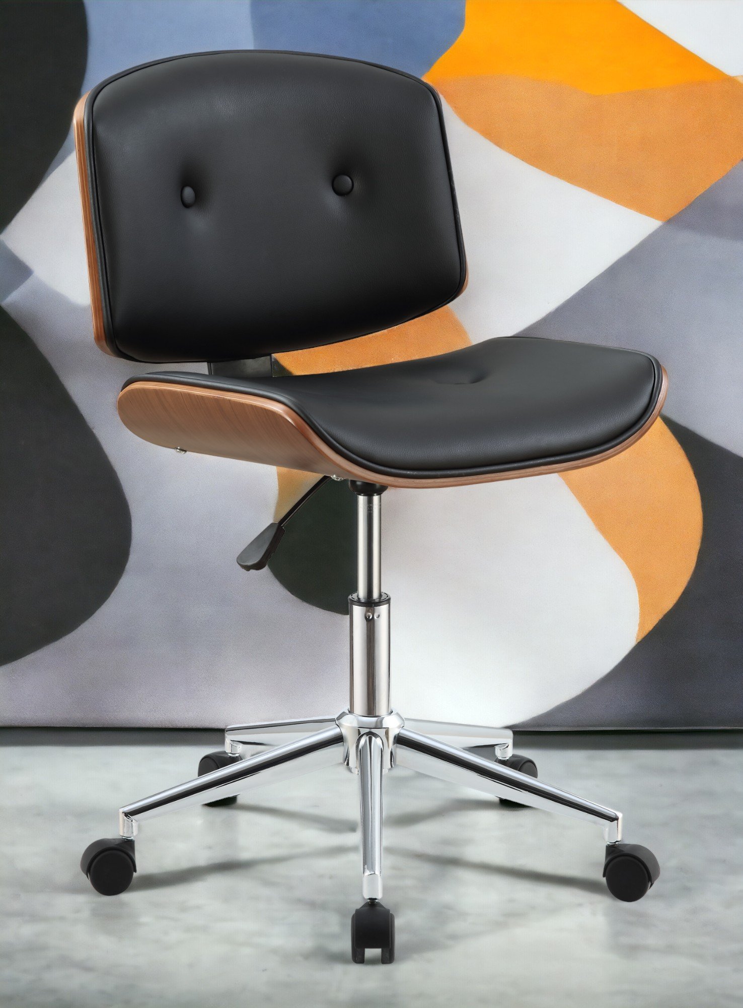 Camila - Synthetic Leather Office Chair - Black - Image 4