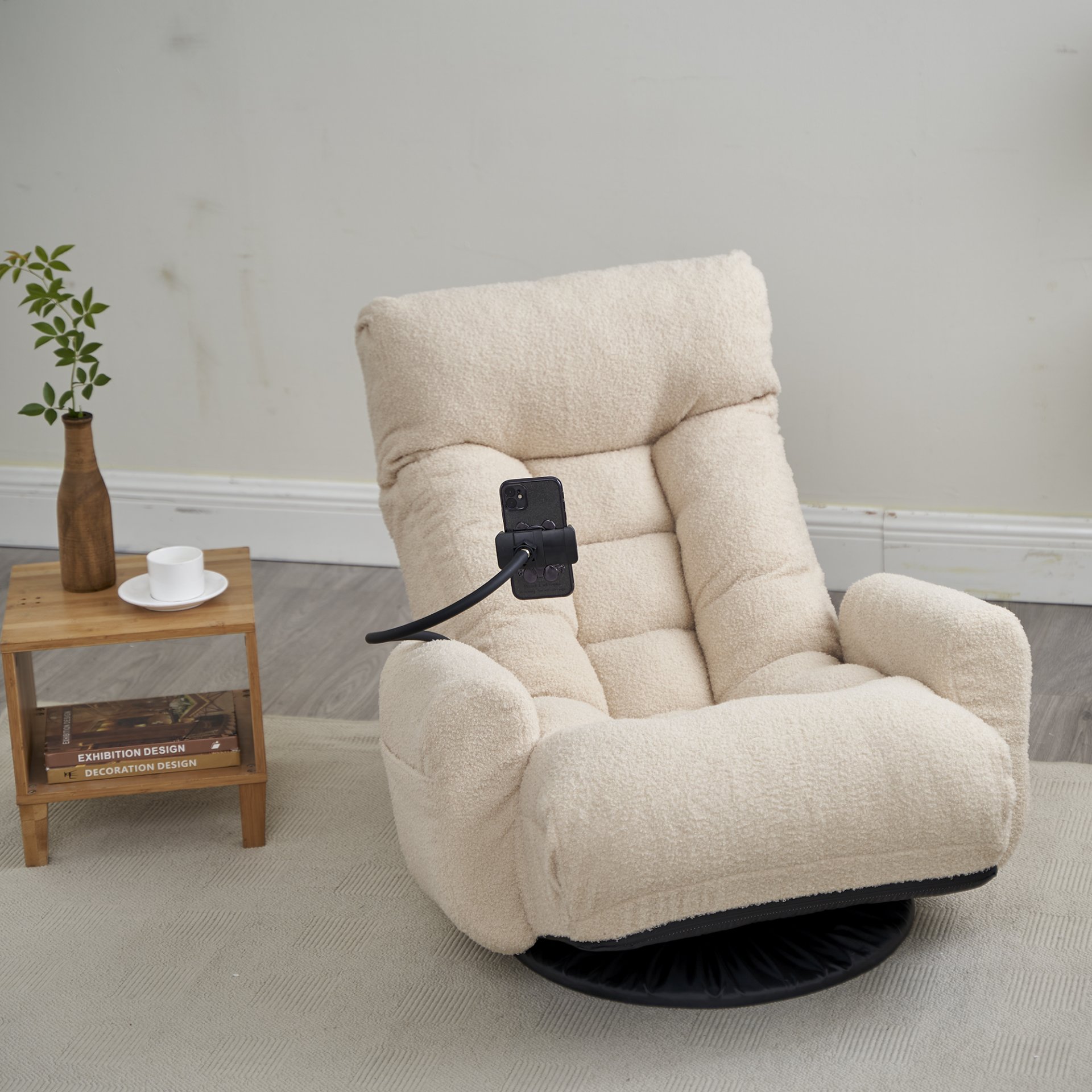 Adjustable Swivel Lounge Chair With 360 Degree Rotating Seat And Headrest Support, Leisure Chair Deck Chair Game Chair For Living Room - Beige - Image 11