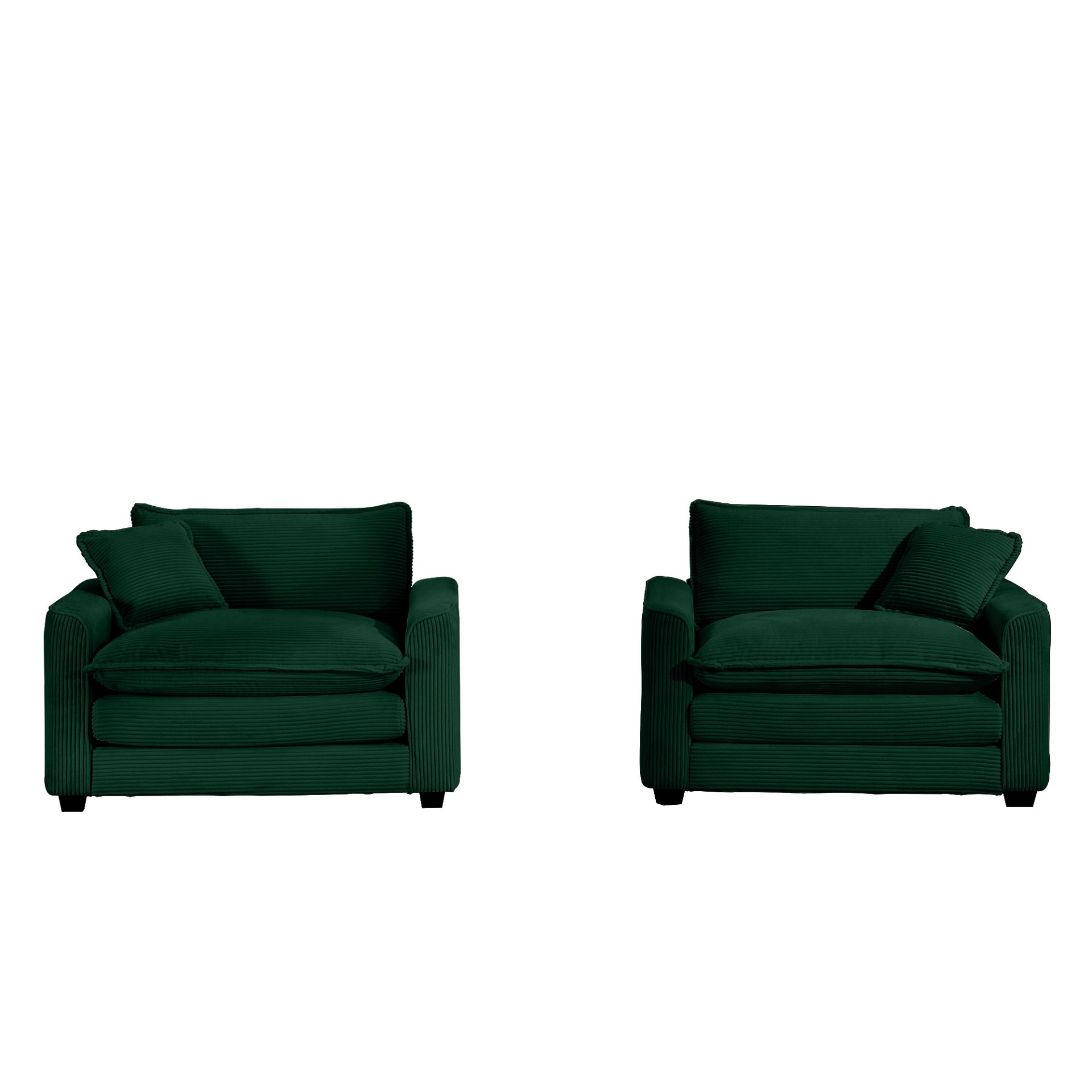 Luxurious Deep Seated Sofa Set With 2 Single Chairs Corduroy Fabric For Bedroom And Office - Green - Image 14