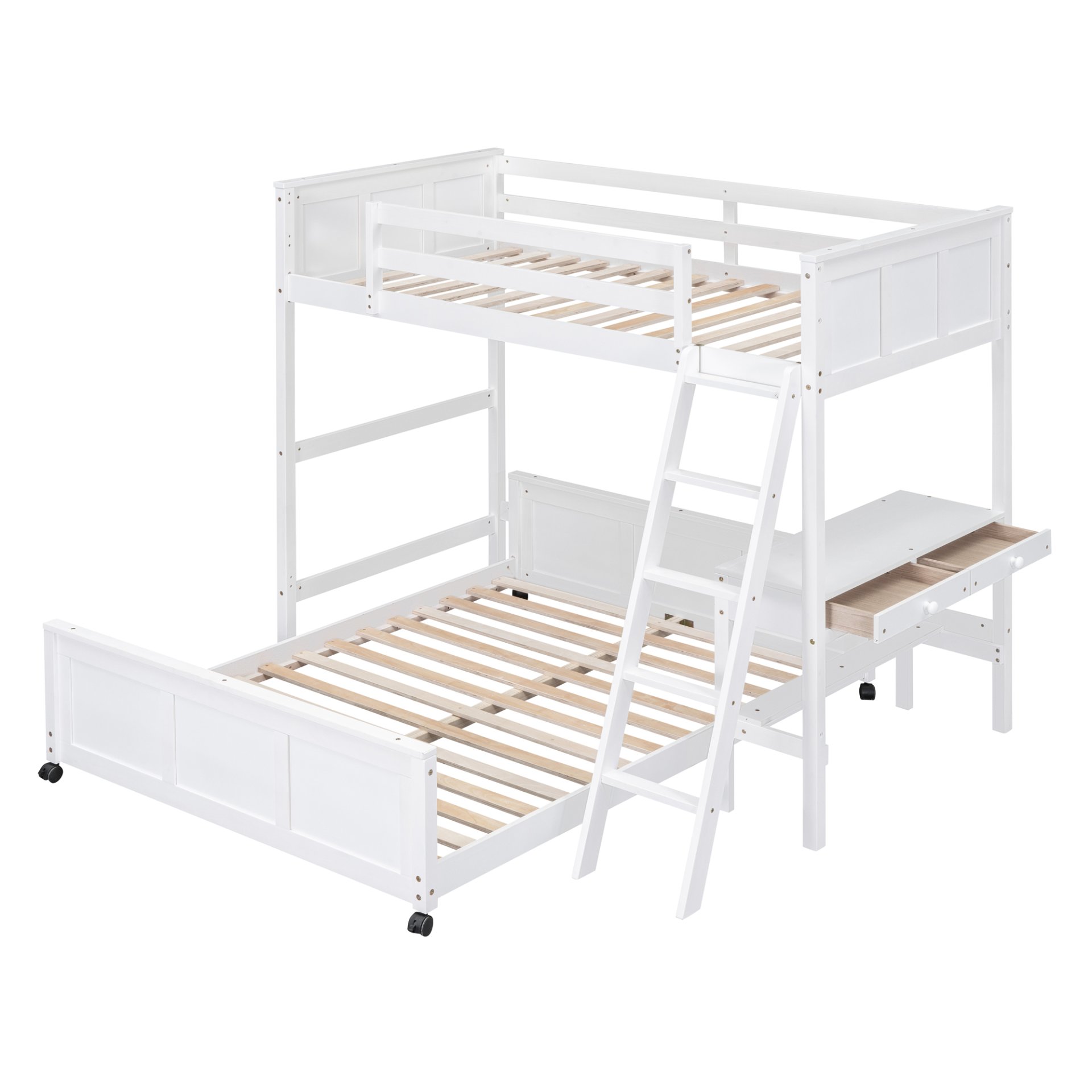 Twin Over Full Bunk Bed With Desk - White - Image 4