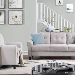 Modern Living Room Sofa Set Linen Upholstered Couch Furniture For Office, Home - Light Gray