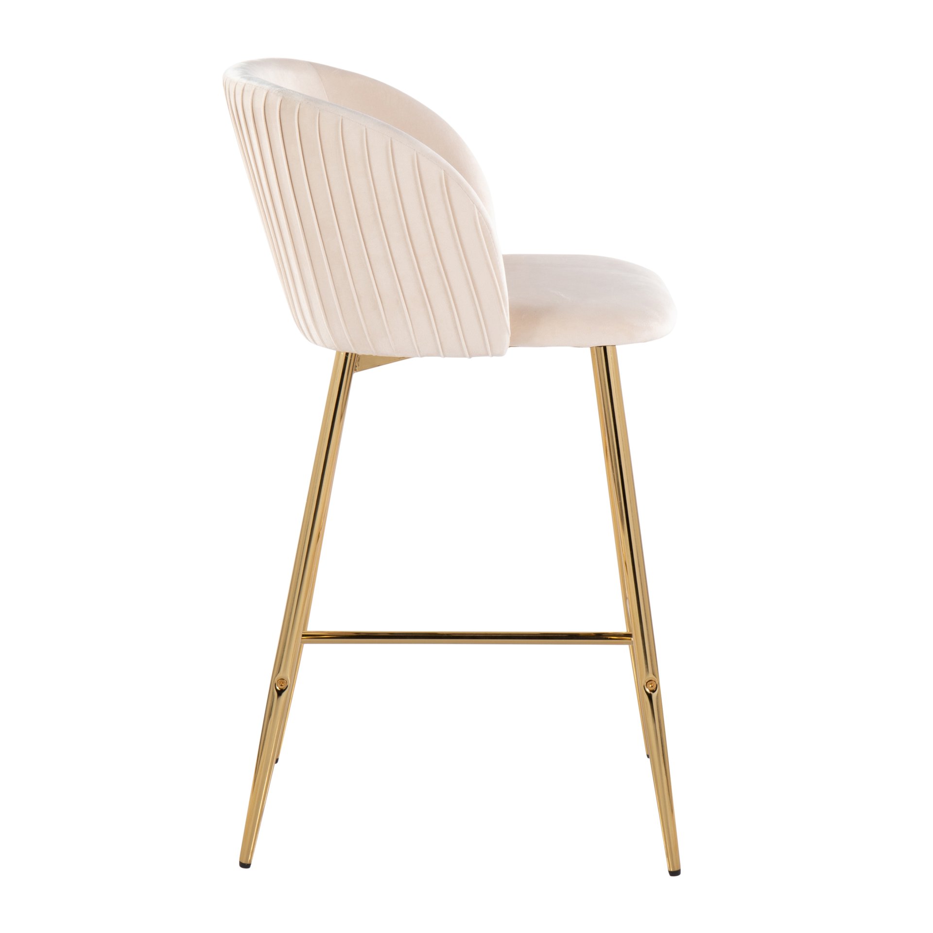 Fran - Pleated Contemporary / Glam Fixed Height Counter Stool (Set of 2) - Gold / White - Image 3