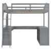 Full Loft Bed With U Shaped Desk, Storage Compartments And Tri Fold Mirror - Gray - Image 3