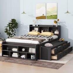Full Bed With Bookcase Headboard, Under Bed Storage Drawers And Bed End Storage Case - Espresso