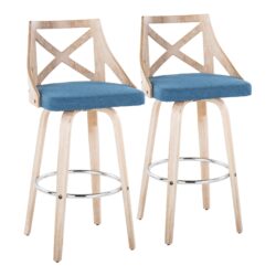 Charlotte - Farmhouse Fixed Height Counter Stool With Swivel And Round Footrest (Set of 2) - Blue / White Washed