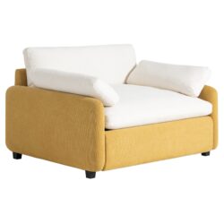Oversized Single Sofa Chair Wide And Deep Seat, Modern Upholstered Comfy Blocking Couch Lounge With Pillows - Cream / Yellow