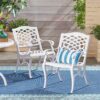 Unravel - Outdoor Arm Chair With Scroll Design And Floral Accents (Set of 2) - White - Image 10