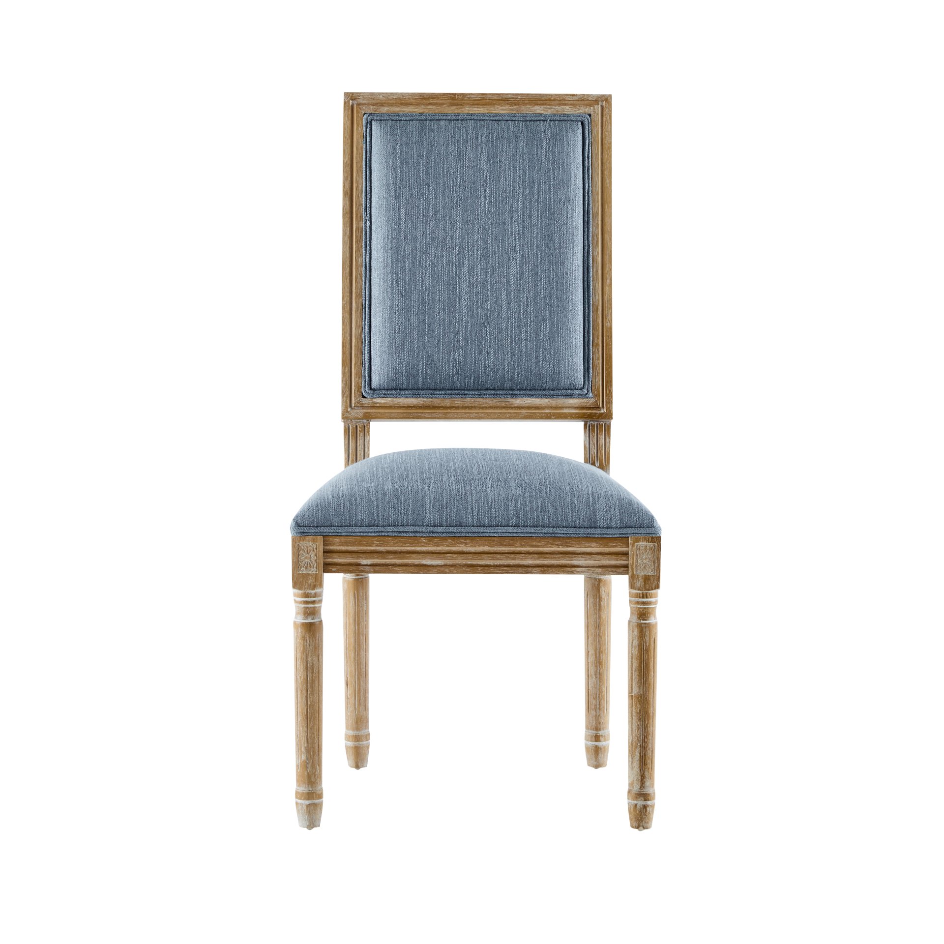 Vintage Inspired French Country Dining Chairs (Set of 4) With Cane Backrest & Upholstered Seats - Slate Blue - Image 12