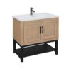 Modern Freestanding 32" Bathroom Vanity With Ceramic Sink, Hot And Cold Faucet, 2 Door Cabinet & Open Iron Shelf, Magnesium Oxide Frame - Natural - Image 8