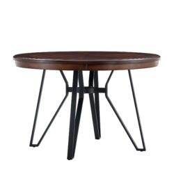 Mid Century Modern Round Dining Table With Metal Legs And Shelf - Brown