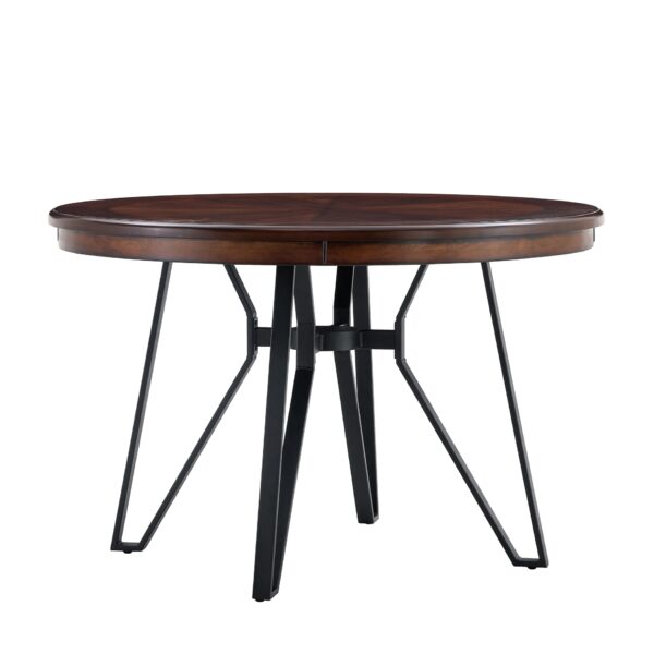 Mid Century Modern Round Dining Table With Metal Legs And Shelf - Brown