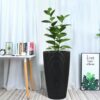 Faux Rattan Tall Planters Set With Water Level Monitor And Auto Watering, Polypropylene - Black / Gray - Image 8