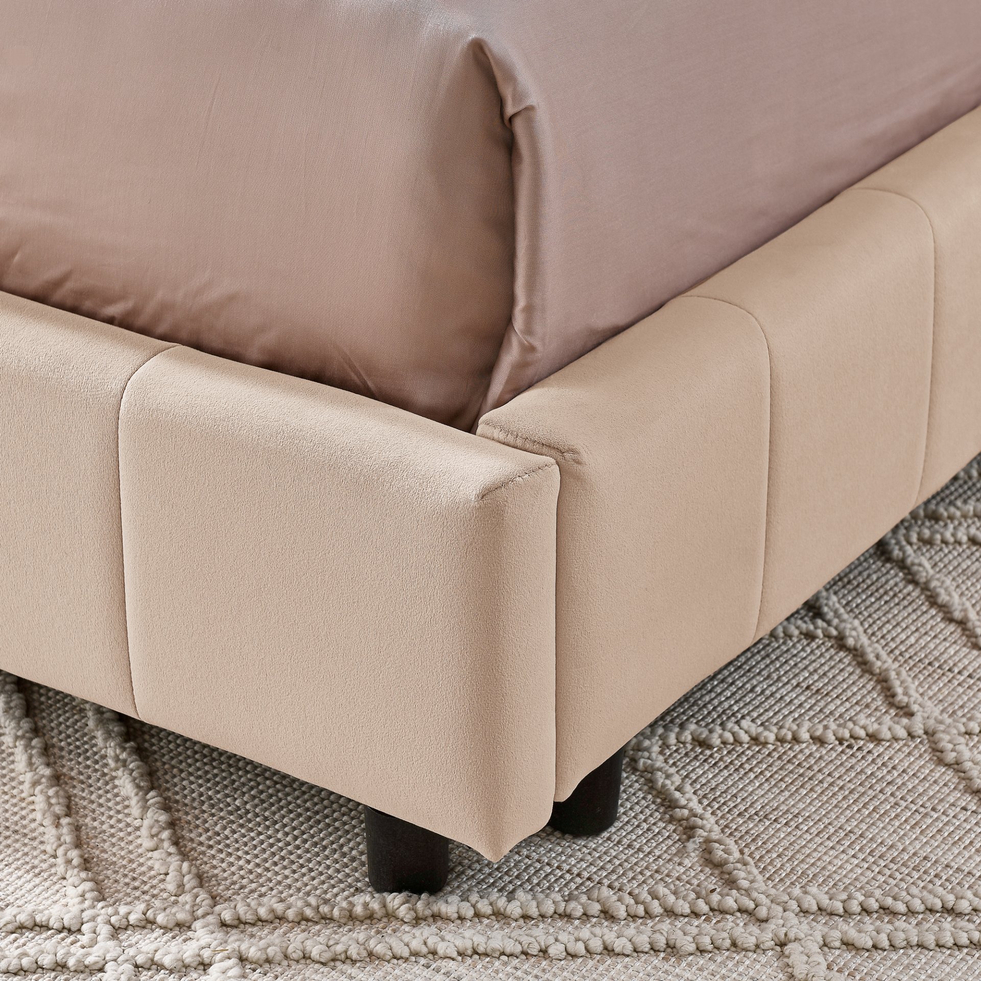 Mid Century Full Size Upholstered Tufted Bed Frame With Backrest And Armrests Velvet - Pink - Image 8