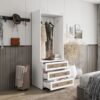 Wardrobe With 3 Drawers High Wardrobe Armoire With Rattan For Living Room Organizer - White - Image 6