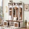 5 In 1 Entryway Bench With Coat Rack, 7 Sturdy Hooks, 2 Spacious Drawers And Adjustable Shelves, Wide Hall Tree With Metal Handles For Hallway - Brown / White - Image 3
