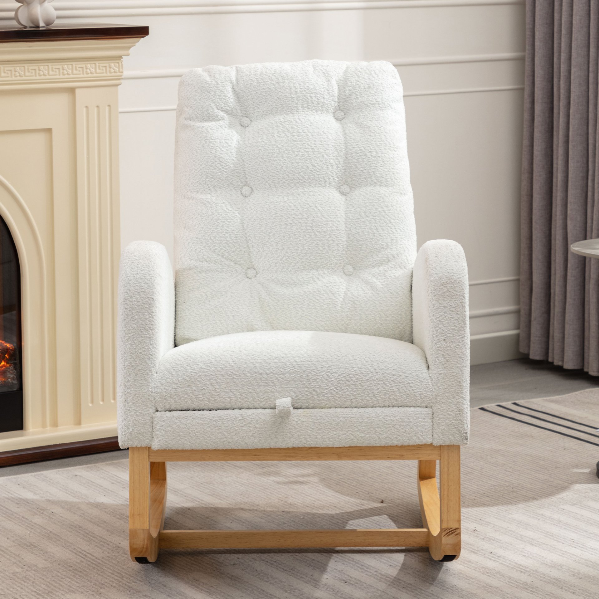 Accent Rocking Chair With Footrest High Back Rubber Wood Rocking Legs Bedroom Living Space - White - Image 7