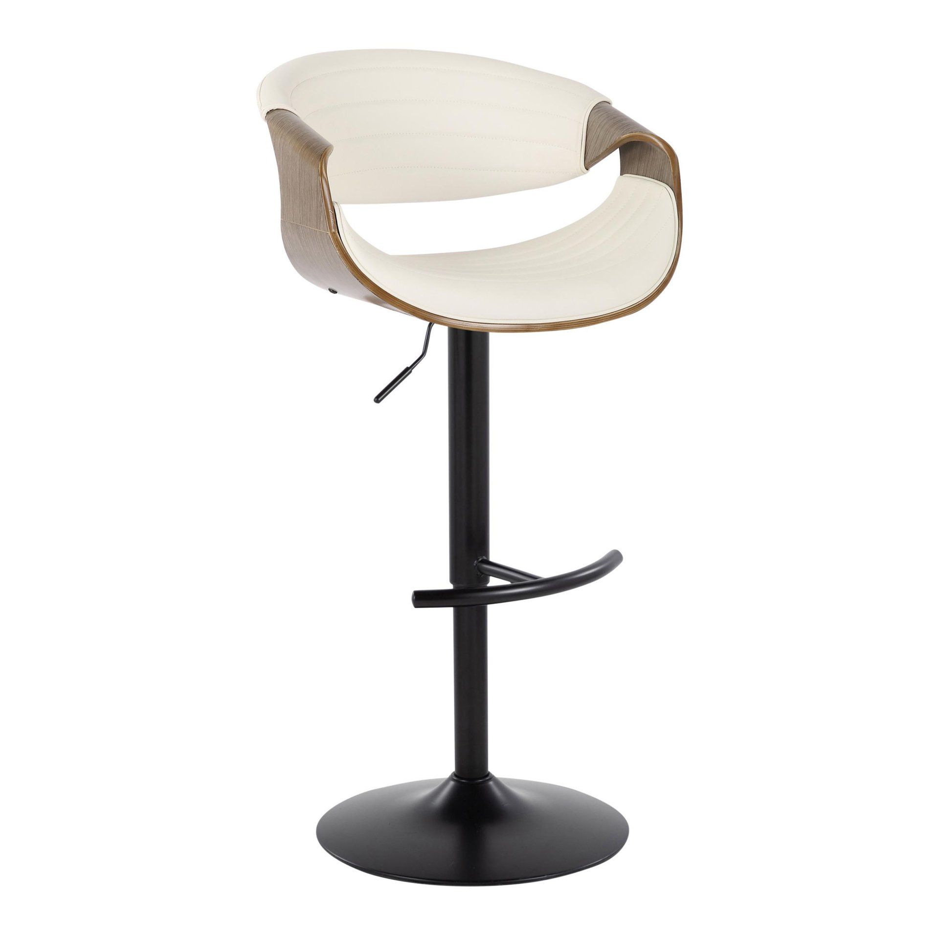 Symphony - Mid-Century Modern Adjustable Barstool With Swivel With Rounded T Footrest (Set of 2) - Black / Light Gray / White - Image 2