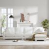 Modern Oversized Sectional Sofa, L-Shaped Luxury Couch Set With 2 Free Pillows, 5 Seat Chenille Indoor Furniture With Chaise - White - Image 14