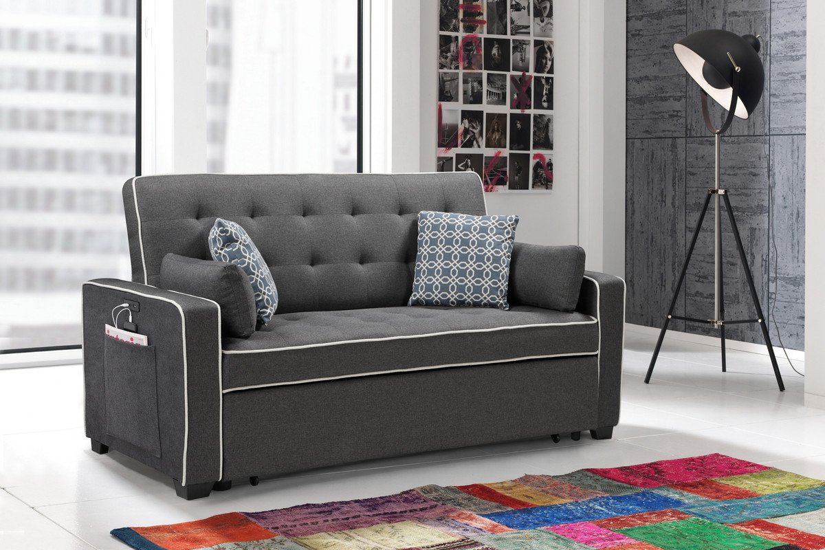 Cody - Modern Fabric Sleeper Sofa With 2 USB Charging Ports And 4 Accent Pillows - Gray - Image 4
