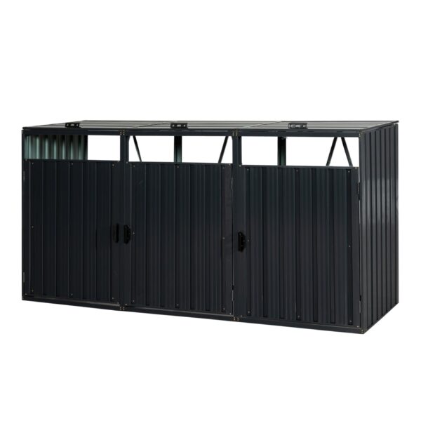 Garbage Bin Shed Stores 3 Trash Cans Metal Outdoor Bin Shed For Garbage Storage, Stainless Galvanized Steel, Bin Shed For Garden Yard Lawn W540S00009 - Charcoal