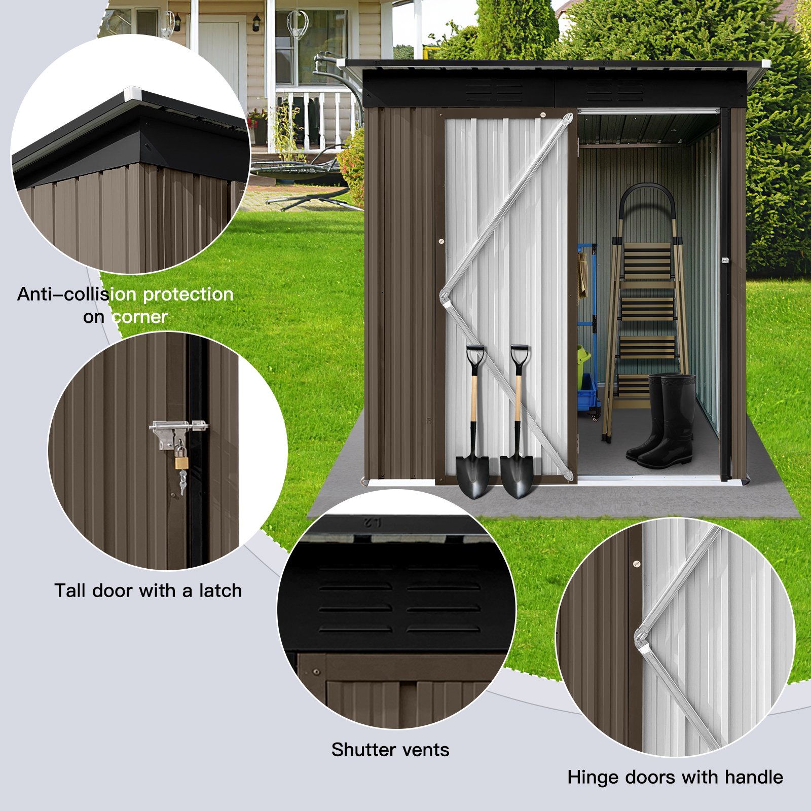 Garden Sheds 5FtX4Ft Outdoor Storage Sheds Brown / Black - Image 4
