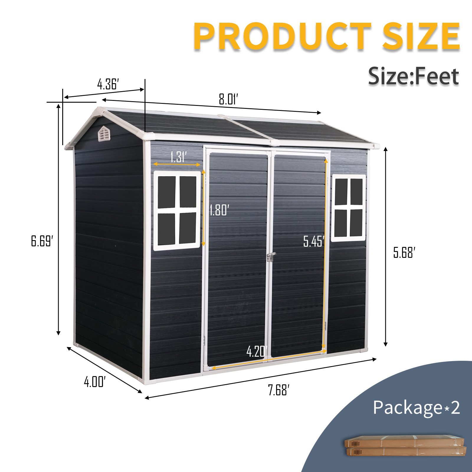Resin Outdoor Storage Shed With Two-Window And Double-Door, Plastic Shed With Floor For Gargen, Patio, Yard, Lawn - Black - Image 5