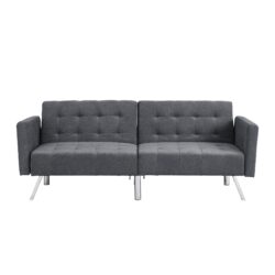 Futon Sofa Bed Convertible Folding Lounge Couch, Armrests - Dark Gray
