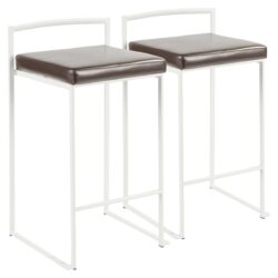 Fuji - Contemporary Stackable Counter Stool (Set of 2) - White / Brown