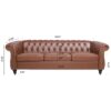 Rolled Arm Chesterfield Three Seater Sofa - Brown - Image 3