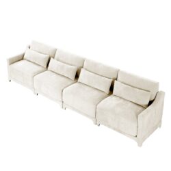 Elegant Four Seater Chenille Sofa With Lumbar Pillow Ergonomic Design Frame - Beige