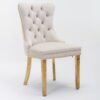 Nikki - Modern, High-End Tufted Solid Wood Contemporary Velvet Upholstered Dining Chair With Golden Stainless Steel Plating Legs, Nailhead Trim (Set of 2) - Beige / Gold - Image 4