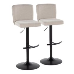 Henry - Contemporary Adjustable Barstool With Swivel With Rounded T Footrest (Set of 2) - Black / Beige