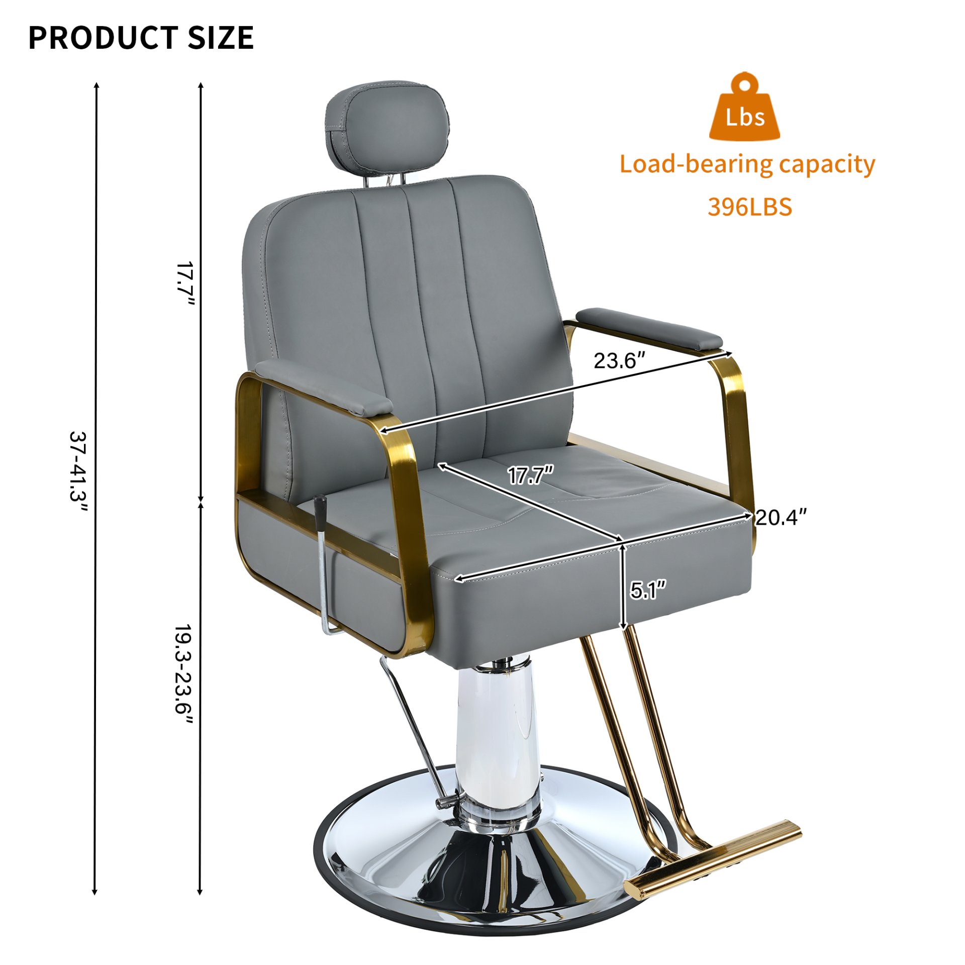 Premium Reclining Barber Chair Salon Chair For Hair Stylist With Heavy Duty Hydraulic Pump, 360° Rotation, Tattoo Chair Shampoo Beauty Salon Equipment, Max Load Weight 400 Lbs - Gray - Image 3