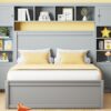 Full Size Bed With All In One Cabinet, Shelf And Sockets, Twin Size Trundle - Gray - Image 17