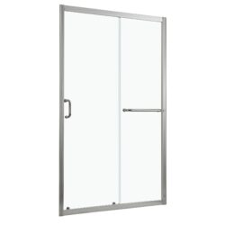 Elegant Single Sliding Bypass Shower Enclosure, Tempered Glass - Brushed Nickel