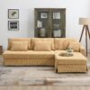 Modern L-Shaped Corduroy Sofa With Reversible Chaise, 4 Seat Upholstered Sectional Indoor Furniture, Convertible Sleeper Couch With Pillows - Light Brown - Image 15