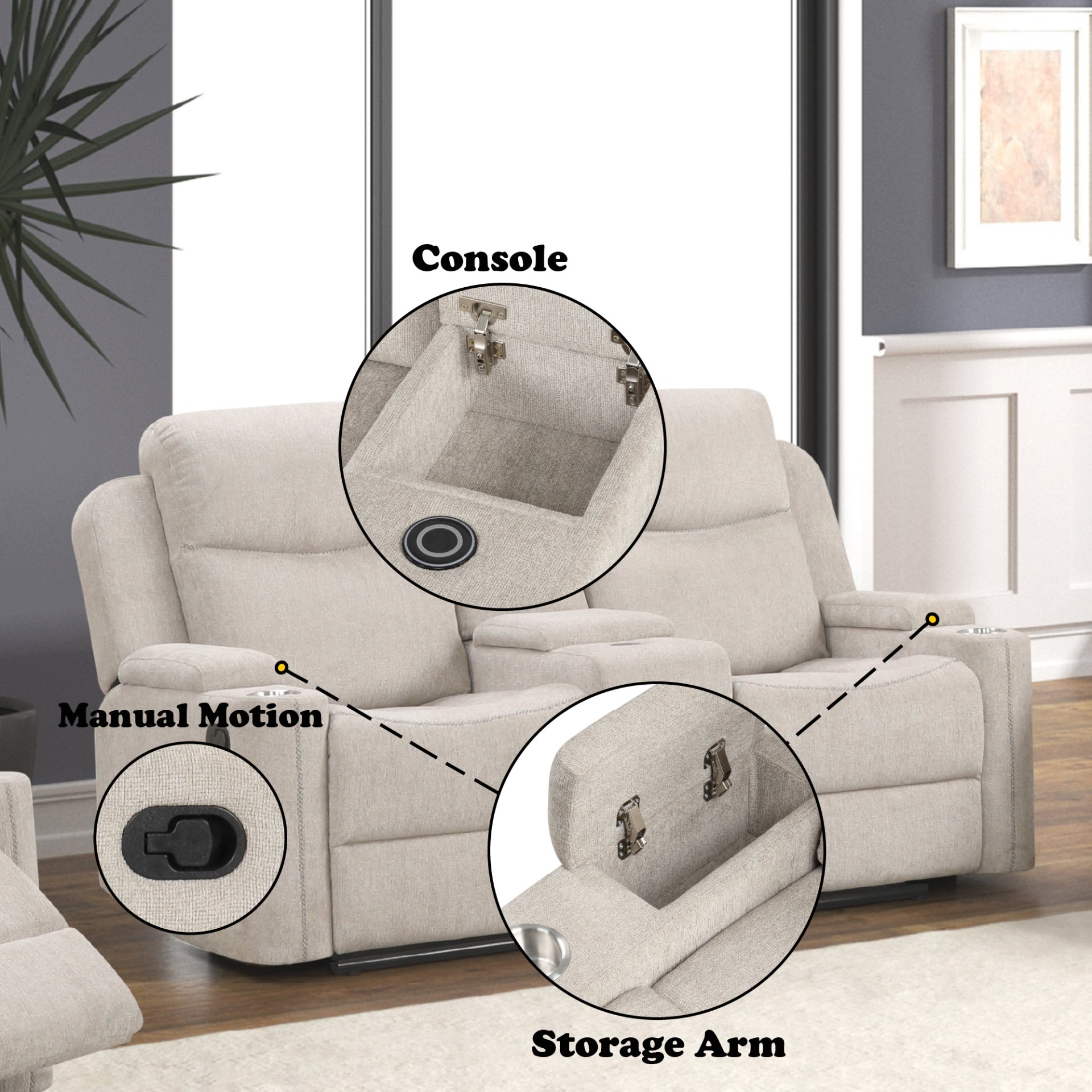 Galya - Motion Loveseat With Console - Light Gray - Image 3