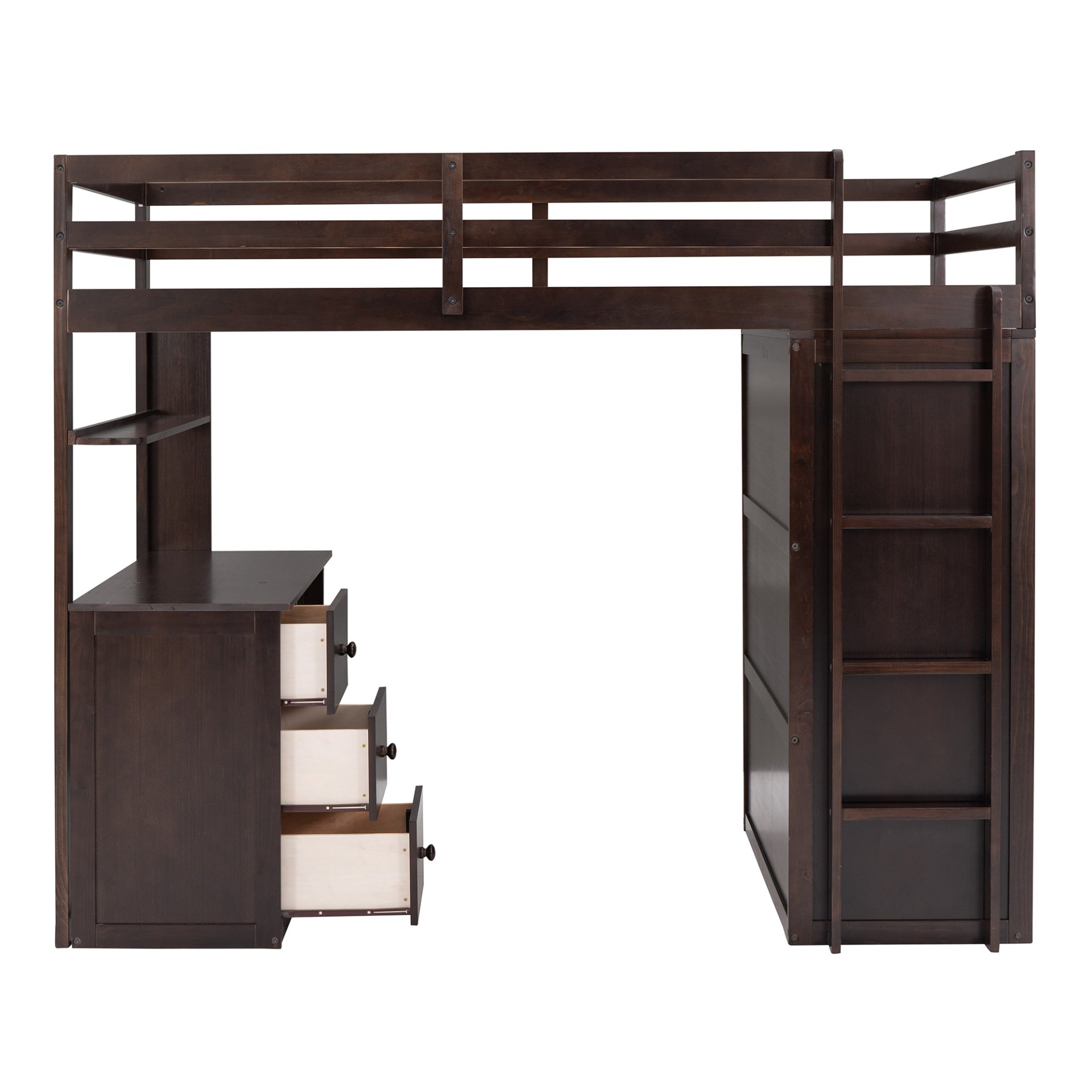 Twin Size Loft Bed With Drawers, Desk, And Wardrobe - Espresso - Image 19