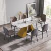 63" Modern Artificial Stone Pandora White Curved Metal Leg Dining Table, 6 People - Antique White / Gold - Image 2
