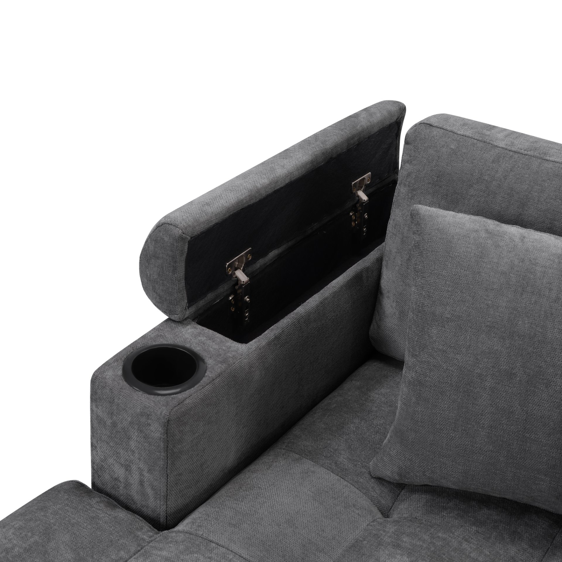 U Shaped Sectional Sofa, Corner Living Room Couch With Built In Cup Holders, Storage, USB Ports - Gray - Image 15