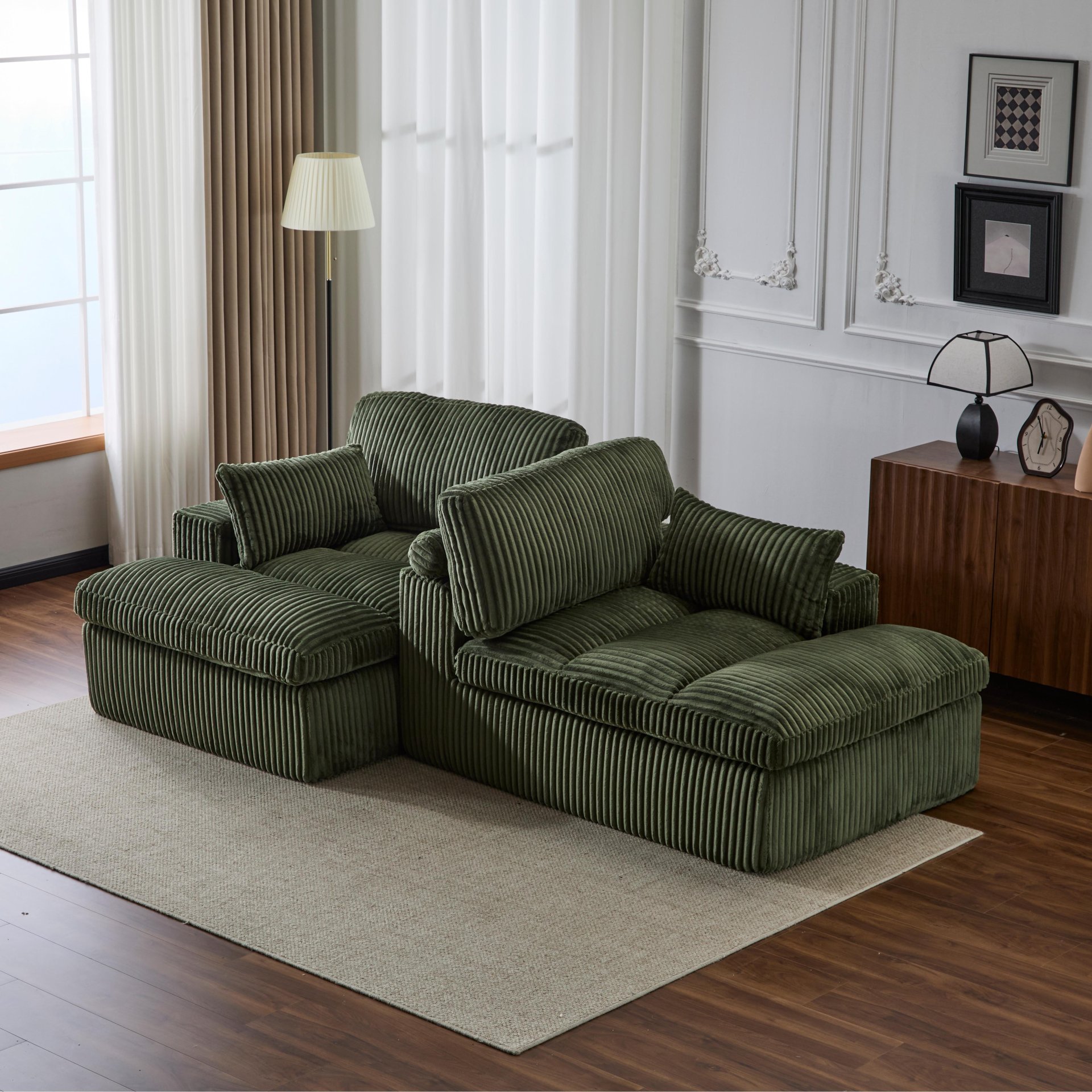 Double Chaise Lounge Chair Indoor, Oversized Upholstered Sleeper Cloud Couch, Deep Seat Sofa Bed - Green - Image 14