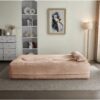 Floor Sofa With 2 Pillows, Convertible Plush Corduroy Foam Filled Sleeper Sofa Bed - Pink - Image 8