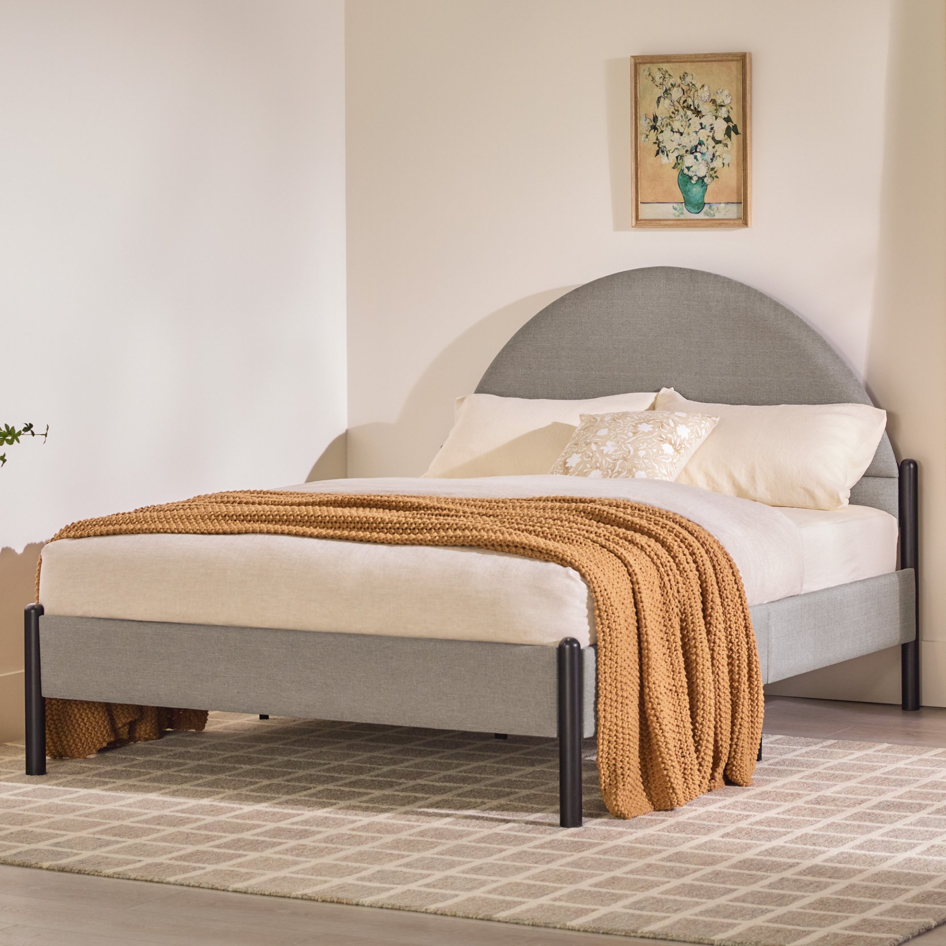Queen Bed Frame Modern Upholstered Curved Headboard - Gray - Image 3
